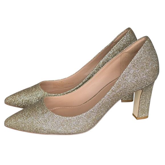 Cole Haan Mylah Glitter Block Heel Pumps Gold Wedding Party Date Night Shoes 8B - Picture 2 of 8